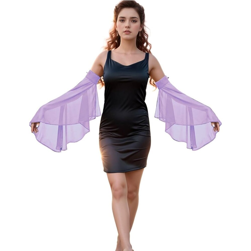 Women's Gothic Purple Chiffon Lace Detachable Covers Sleeves Gloves Party Prom